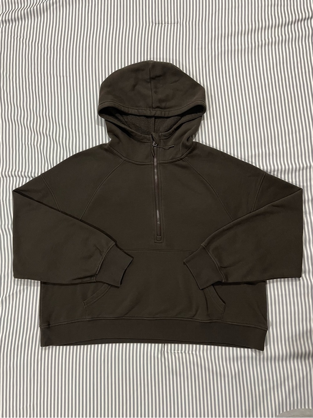 Athletic Works Cropped Half-Zip Hooded Pullover Sweater in Dark Brown